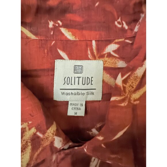 Vintage Solitude Mens Shirt M Silk Bamboo Print Button-Up Rust Tropical - Picture 2 of 6